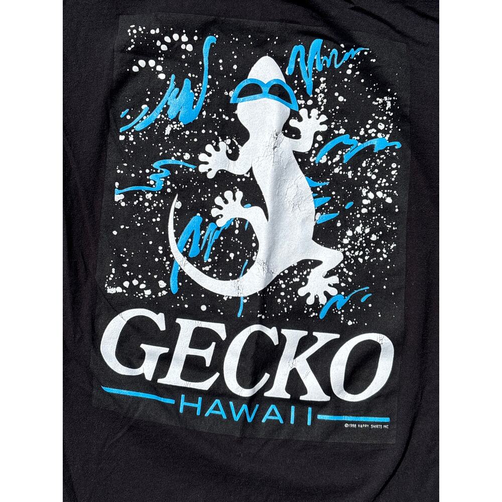 1998 Gecko Hawaii y2k surf wear Medium casual black Blue happy shirt